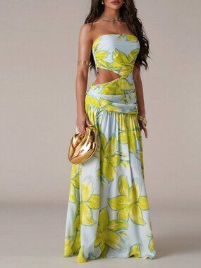 Green Boho Women's Floral Elegant Party Dress